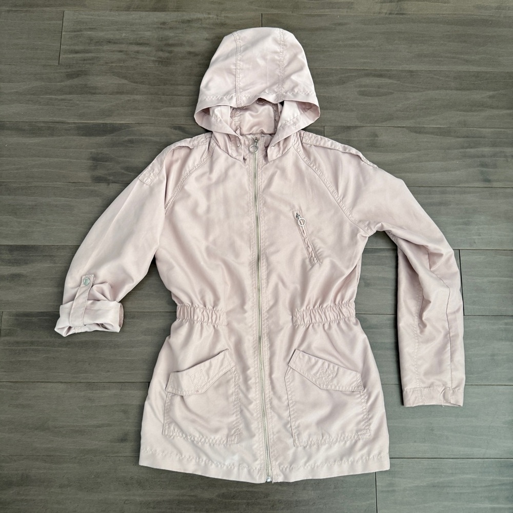 Girls Light Pink Lightweight Spring Hooded Jacket Large 14/16